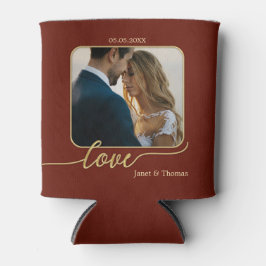 Burgundy Gold Foto Wedding Can Cooler Dosenkühler