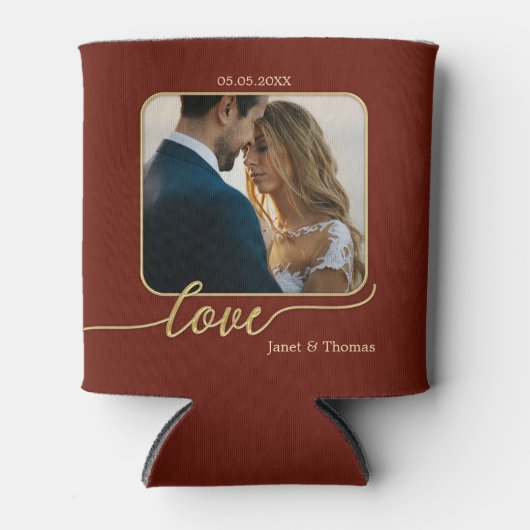 Burgundy Gold Foto Wedding Can Cooler Dosenkühler (Vorderseite)