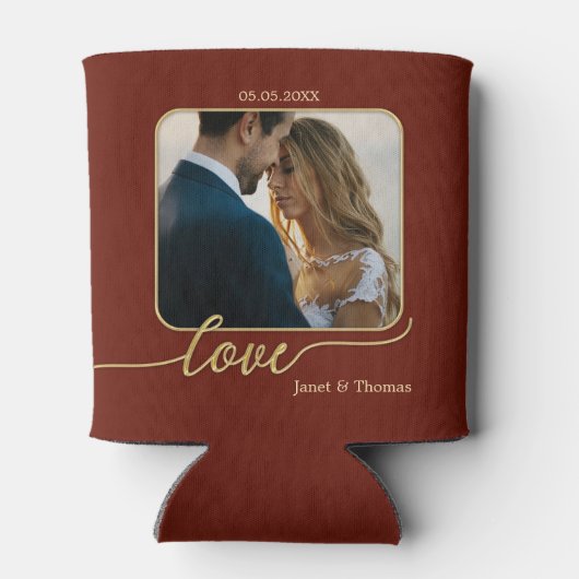 Burgundy Gold Foto Wedding Can Cooler Dosenkühler (Rückseite)