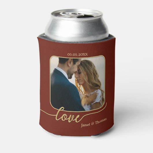 Burgundy Gold Foto Wedding Can Cooler Dosenkühler (Kanne Rückseite)