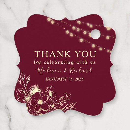 Burgundy Gold Gastgeschenk Hochzeit Vielen Dank Ta Geschenkanhänger (Rückseite)