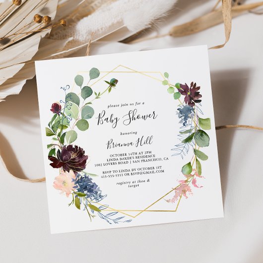 Burgundy Gold Geometric Baby Shower Einladung