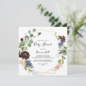 Burgundy Gold Geometric Baby Shower Einladung (Stehend Vorderseite)