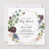 Burgundy Gold Geometric Baby Shower Einladung (Vorderseite)