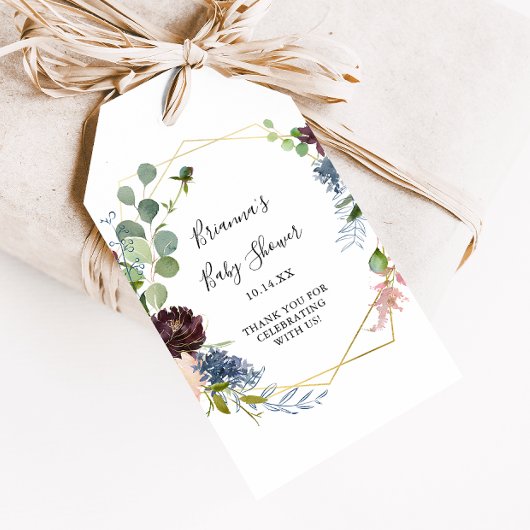 Burgundy Gold Geometric Baby Shower Geschenkanhänger