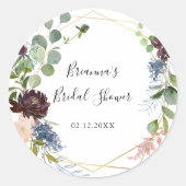 Burgundy Gold Geometric Brautparty Gevor Runder Aufkleber (Vorderseite)