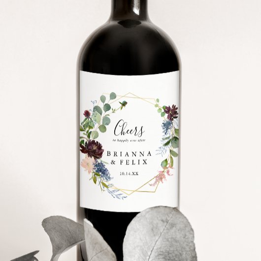 Burgundy Gold Geometric Cheers Hochzeiten von Wein Weinetikett