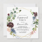 Burgundy Gold Geometric Engagement Party Einladung (Vorderseite)