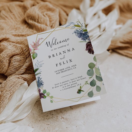 Burgundy Gold Geometric Folded Wedding Programm