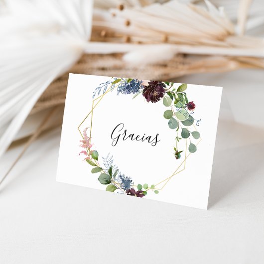 Burgundy Gold Geometric Folding Gracias Dankeskarte