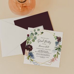 Burgundy Gold Geometric Grad Party Einladung