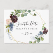 Burgundy Gold Geometric Horizontal Save the Date Postkarte (Vorderseite)