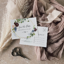 Burgundy Gold Geometric Horizontal Save the Date Postkarte