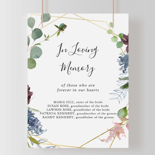 Burgundy Gold Geometric in Love Memory Sign Poster