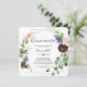 Burgundy Gold Geometric Quinceñera Einladung (Stehend Vorderseite)