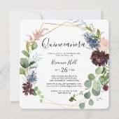 Burgundy Gold Geometric Quinceñera Einladung (Vorderseite)
