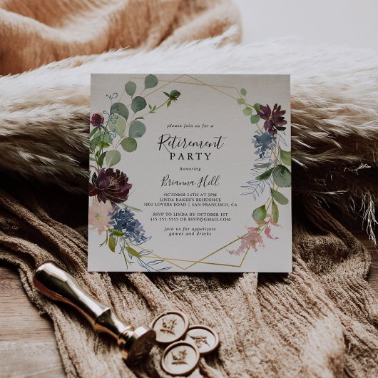 Burgundy Gold Geometric Retirement Party Einladung