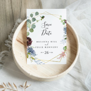 Burgundy Gold Geometric Save the Date Postkarte