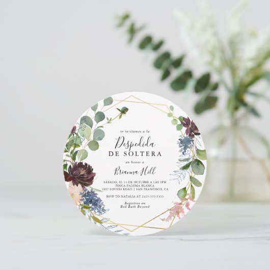 Burgundy Gold Geometric Spanisches Brautparty Einladung (Stehend Vorderseite)