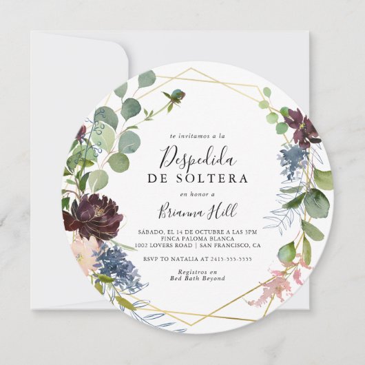 Burgundy Gold Geometric Spanisches Brautparty Einladung (Vorderseite)