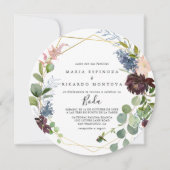 Burgundy Gold Geometric Spanish Wedding Einladung (Vorderseite)