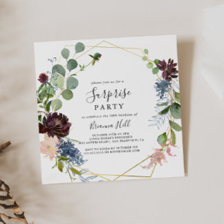 Burgundy Gold Geometric Surprise Party Einladung