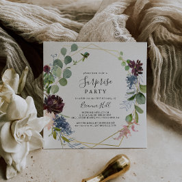 Burgundy Gold Geometric Surprise Party Einladung