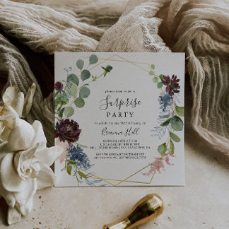 Burgundy Gold Geometric Surprise Party Einladung