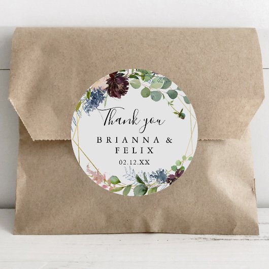 Burgundy Gold Geometric Vielen Dank Gastgeschenk H Runder Aufkleber