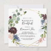 Burgundy Gold Geometric Wedding Breakfast Einladung (Vorderseite)