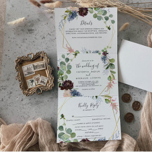 Burgundy Gold Geometric Wedding Dreifach Gefaltete Einladung