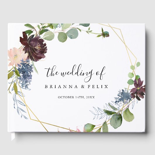 Burgundy Gold Geometric Wedding Gästebuch (Vorderseite)