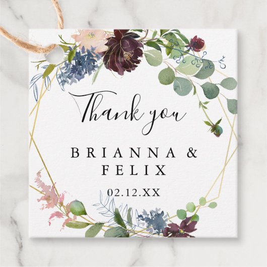 Burgundy Gold Geometric Wedding Geschenkanhänger (Vorderseite)