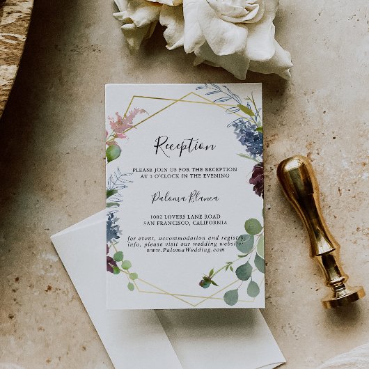 Burgundy Gold Geometric Wedding Reception Begleitkarte