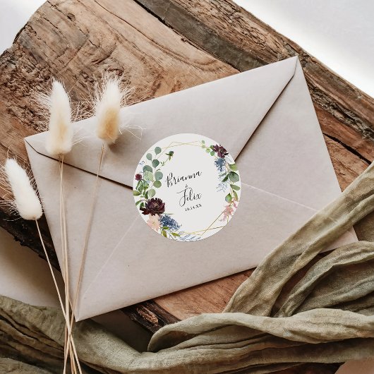 Burgundy Gold Geometric Wedding Umschlag Aufkleber