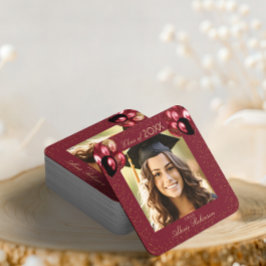 Burgundy Gold Glitter Graduation Party Photo  Rechteckiger Pappuntersetzer