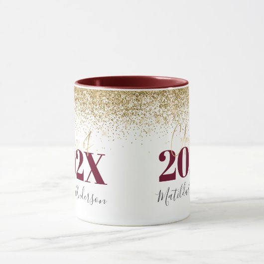 Burgundy Gold Glitzer Abschluss elegantes Skript m Tasse (Zentrum)