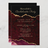 Burgundy Gold Glitzer Agate Bachelorette Einladung (Vorne/Hinten)