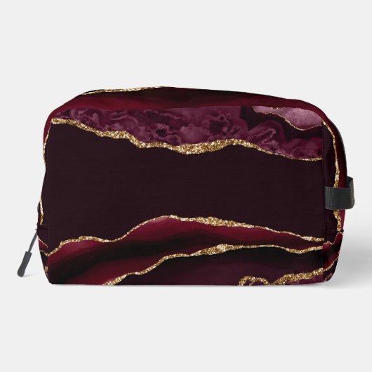 Burgundy Gold Glitzer Agate Dopp Kit Waschbeutel (Rückseite)