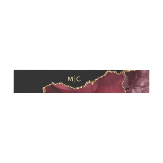 Burgundy Gold Glitzer Agate Geode Monogram Wedding Einladungsbanderole (Flach)