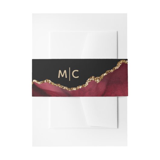 Burgundy Gold Glitzer Agate Geode Monogram Wedding Einladungsbanderole (Vorderseite Beispiel)