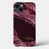 Burgundy Gold Glitzer Agate Monogram Case-Mate iPhone Hülle (Rückseite)