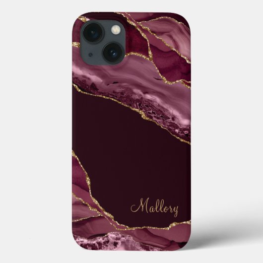 Burgundy Gold Glitzer Agate Monogram Case-Mate iPhone Hülle (Rückseite)