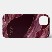 Burgundy Gold Glitzer Agate Monogram Case-Mate iPhone Hülle (Rückseite (Horizontal))