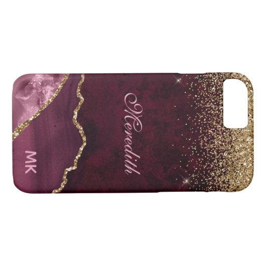 Burgundy Gold Glitzer Agate Personalisiert Case-Mate iPhone Hülle (Rückseite (Horizontal))