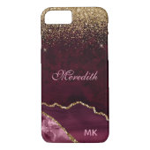 Burgundy Gold Glitzer Agate Personalisiert Case-Mate iPhone Hülle (Rückseite)