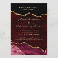 Burgundy Gold Glitzer Agate Virtual Online Wedding