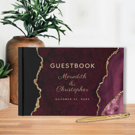 Burgundy Gold Glitzer Agate Wedding Gästebuch