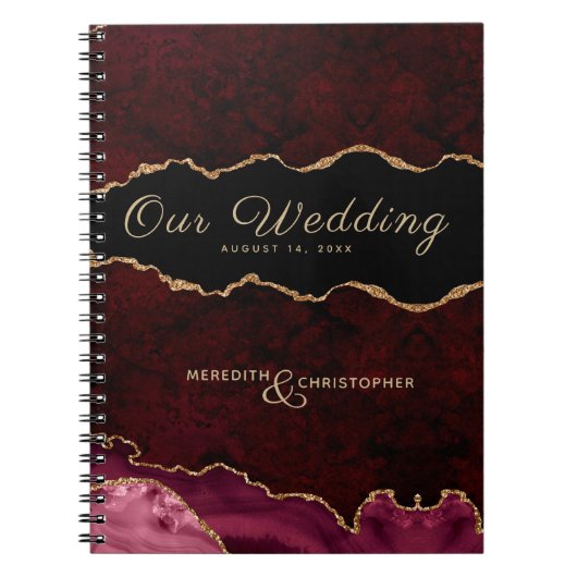 Burgundy Gold Glitzer Agate Wedding Notizblock (Vorderseite)