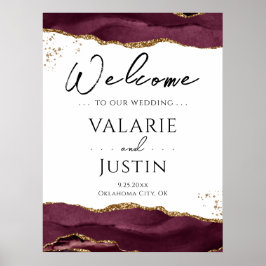 Burgundy Gold Glitzer Agate Wedding Willkommenszei Poster
